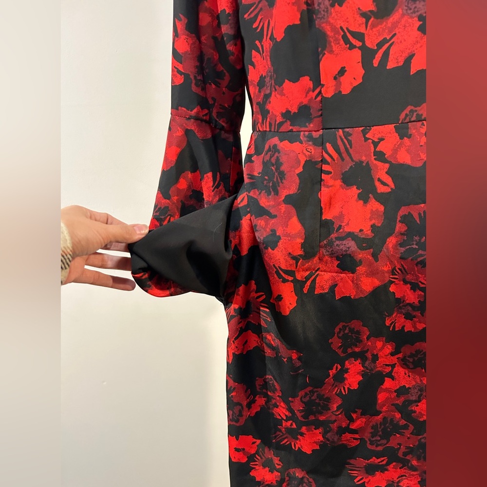 Cynthia Steffe Floral Ruffle Sleeve Sheath Dress Red Black Size 2 - Picture 8 of 14